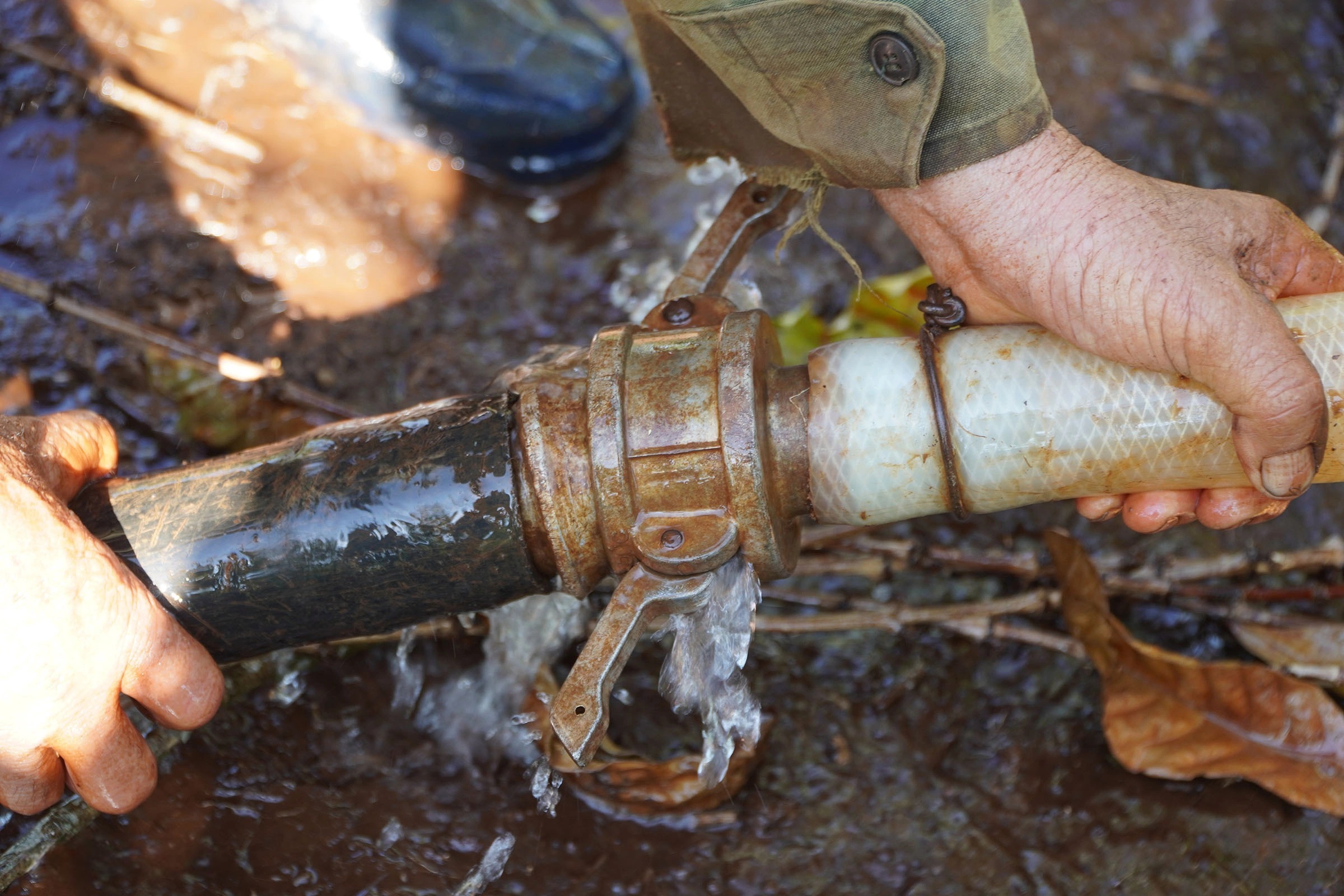 Chuẩn bị nước tưới cho vườn cà phê